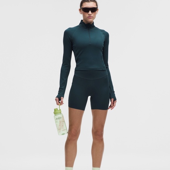 NWT Lululemon It's Rulu Ribbed Cropped Half Zip Updated Indochine Blue Size XS - Picture 2 of 6